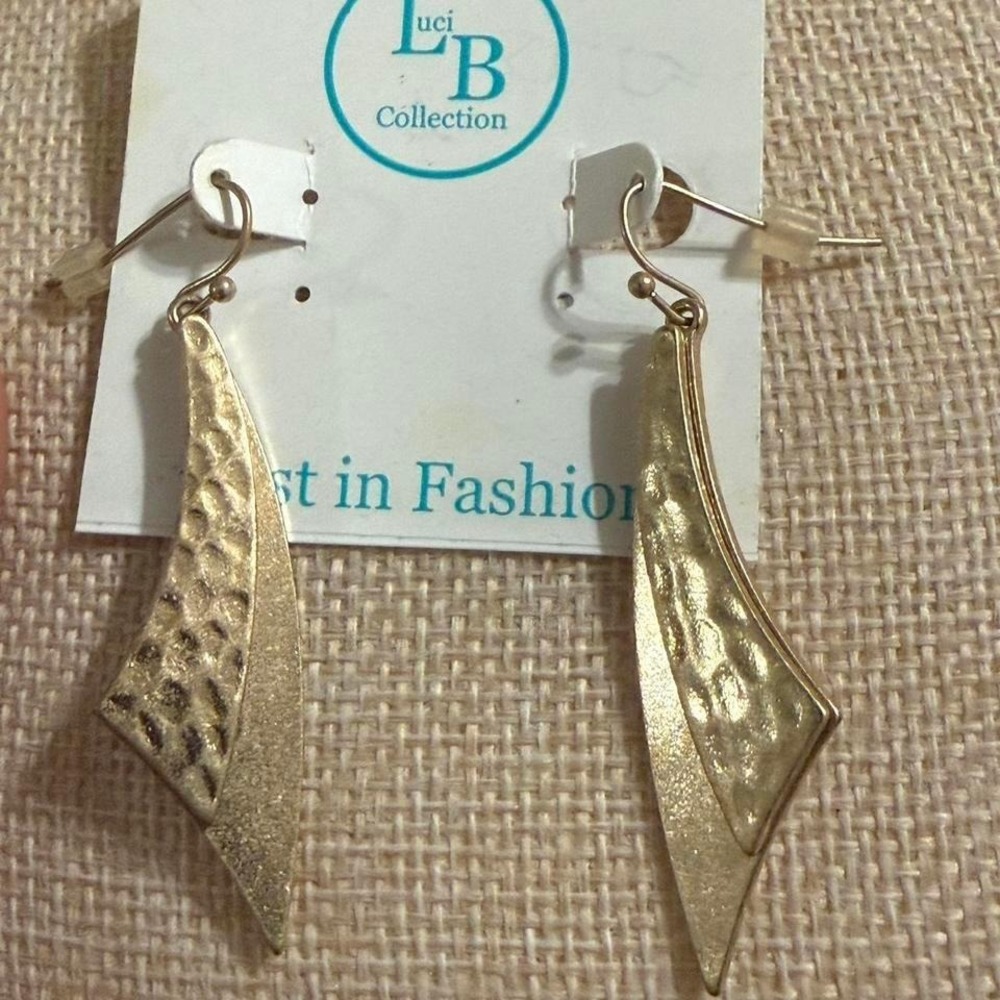 Luci B Collection Gold Tone Geometric Hammered Textured Drop Earrings